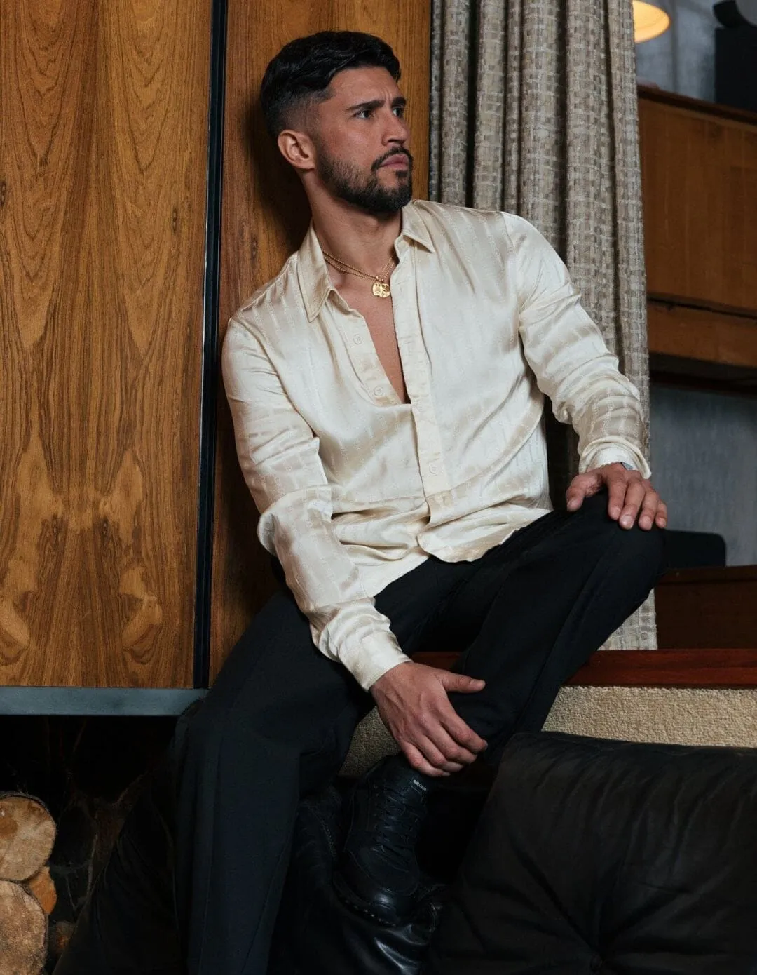 Beige L/S Horsebit Shirt