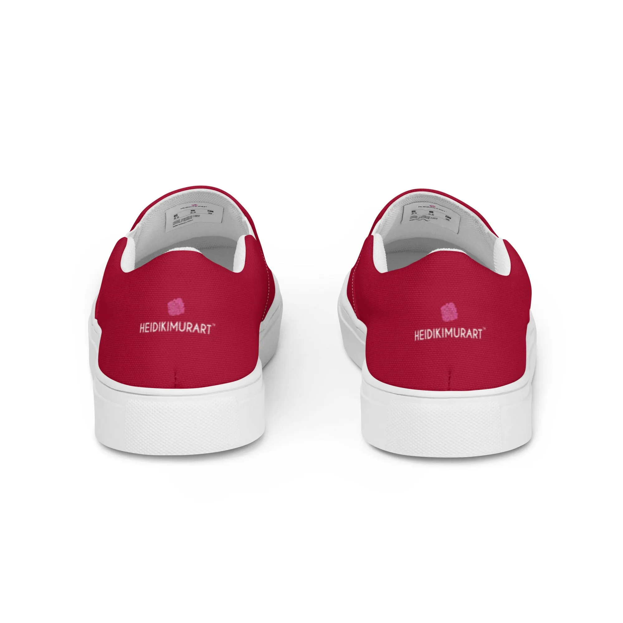 Brick Red Men's Slip Ons, Solid Bright Red Color Best Casual Breathable Men’s Slip-on Canvas Shoes (US Size: 5-13)
