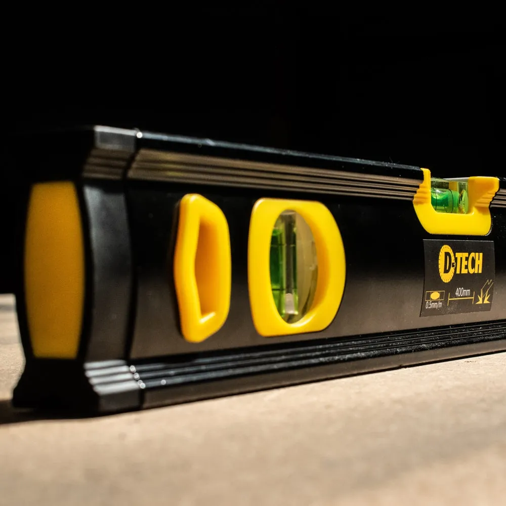 D-Tech Spirit Level Beam 400mm X 1.6mm 3 X Vial 0.5mm Accur. Alum. DTSl0040