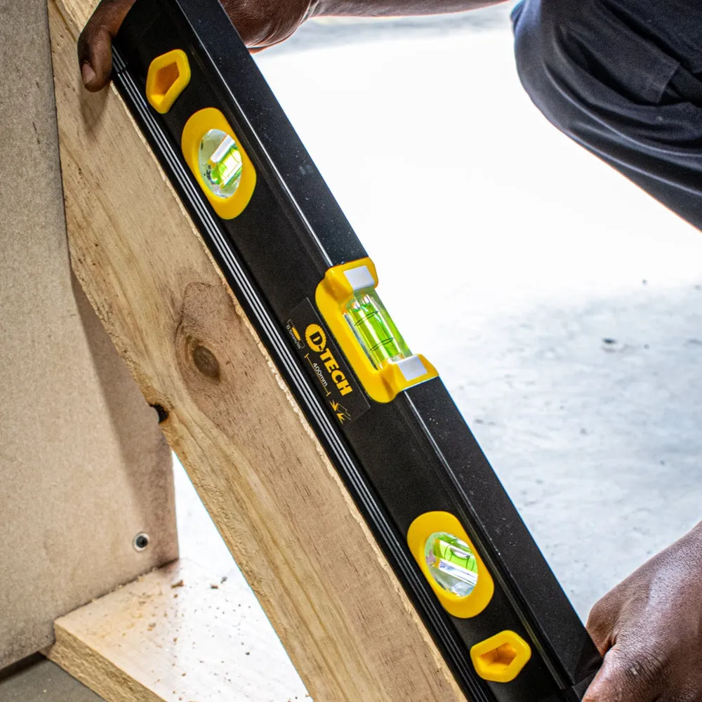 D-Tech Spirit Level Beam 400mm X 1.6mm 3 X Vial 0.5mm Accur. Alum. DTSl0040