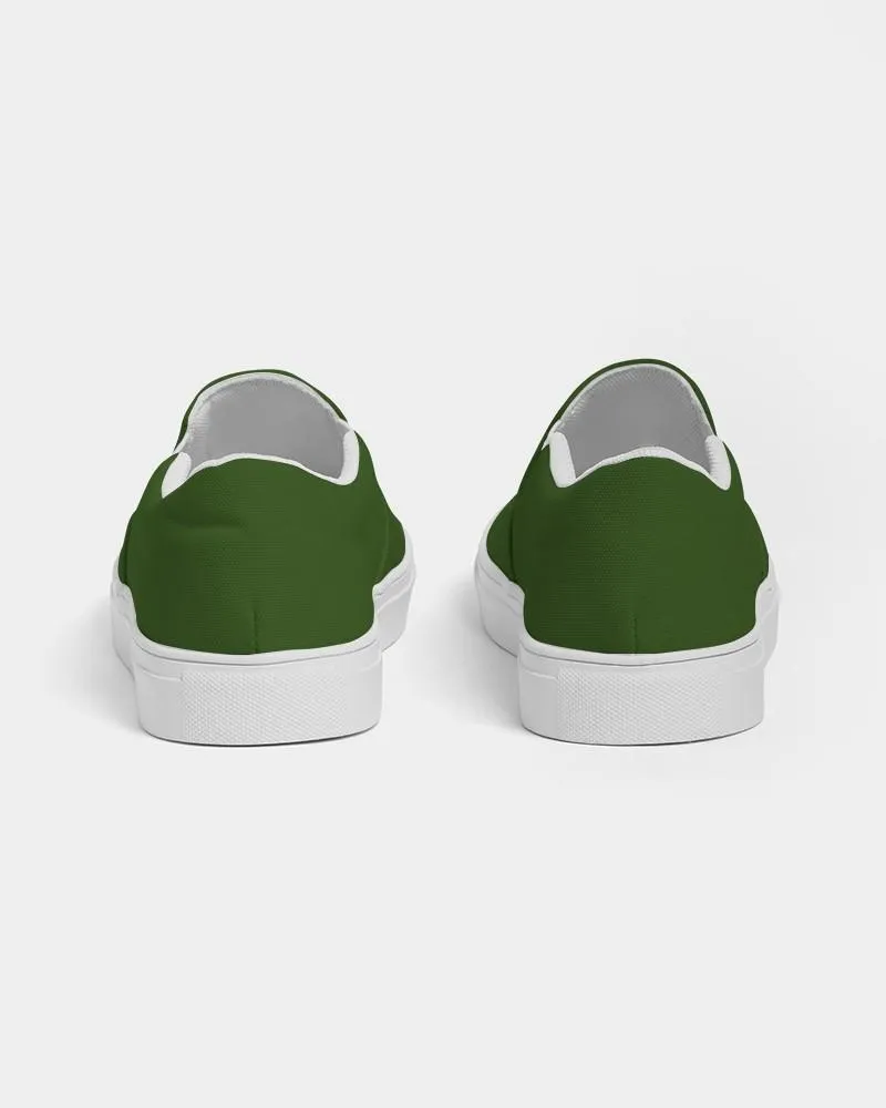 Dark Warm Green Slip-On Canvas Sneakers | Women's | Dark Pure Warm Green | C50M0Y100K80