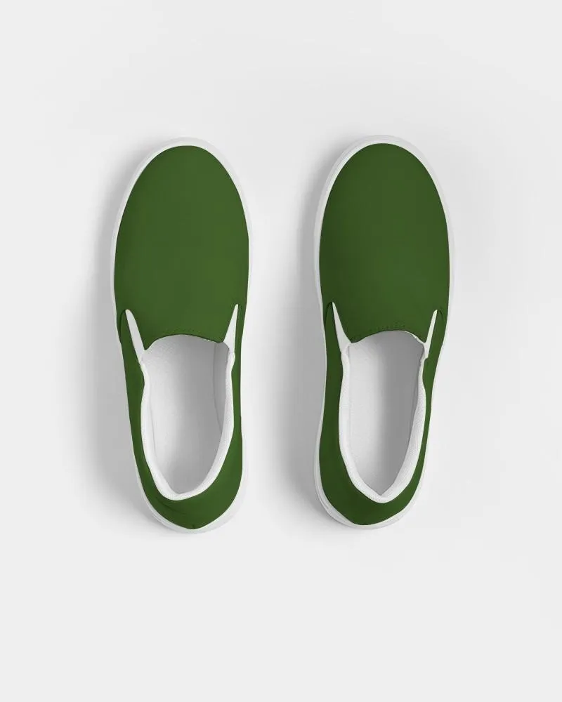 Dark Warm Green Slip-On Canvas Sneakers | Women's | Dark Pure Warm Green | C50M0Y100K80