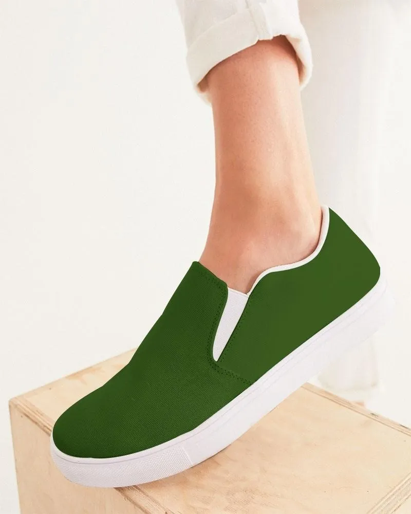Dark Warm Green Slip-On Canvas Sneakers | Women's | Dark Pure Warm Green | C50M0Y100K80