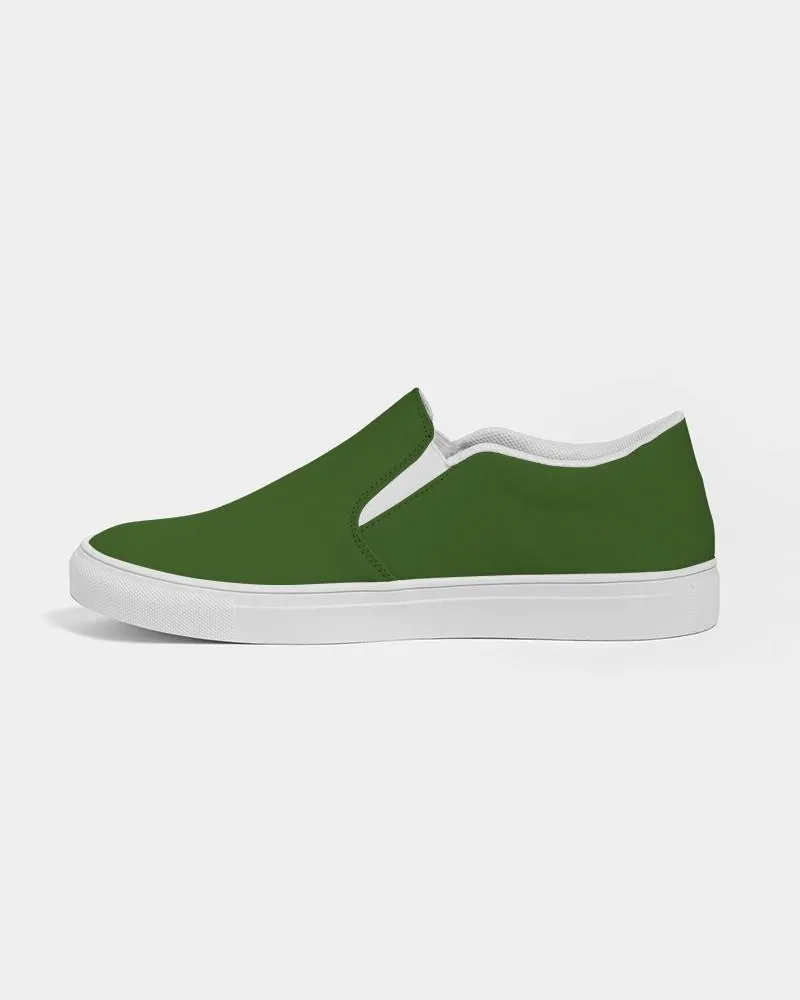 Dark Warm Green Slip-On Canvas Sneakers | Women's | Dark Pure Warm Green | C50M0Y100K80