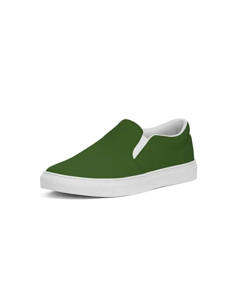 Dark Warm Green Slip-On Canvas Sneakers | Women's | Dark Pure Warm Green | C50M0Y100K80