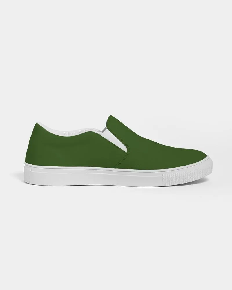 Dark Warm Green Slip-On Canvas Sneakers | Women's | Dark Pure Warm Green | C50M0Y100K80