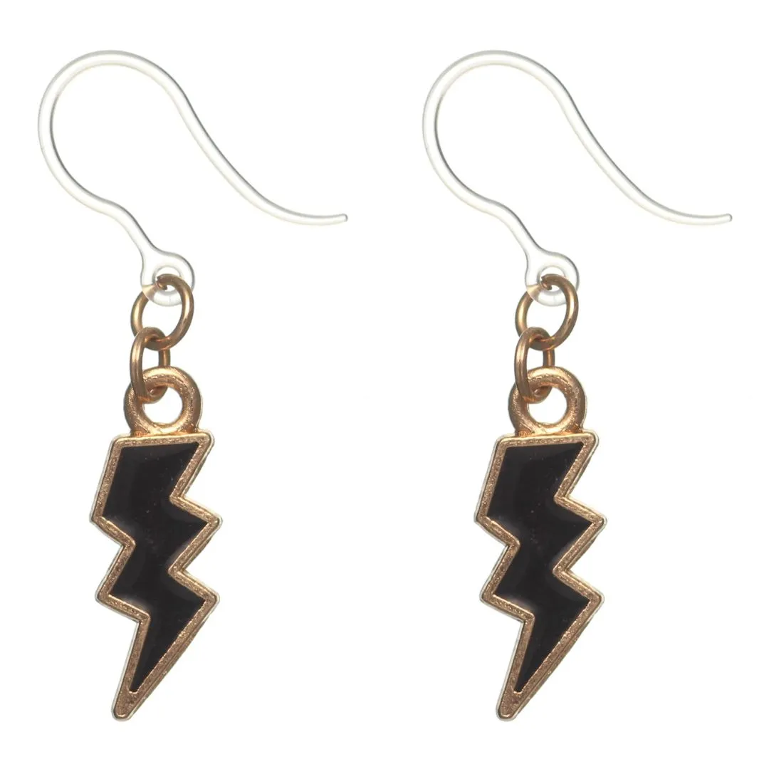 Gold Rimmed Lightning Bolt Dangles Hypoallergenic Earrings for Sensitive Ears Made with Plastic Posts