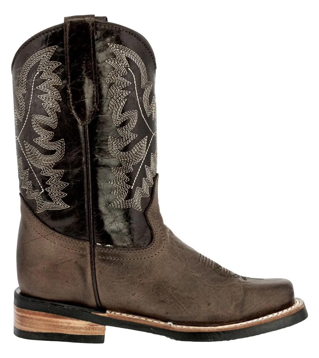 Kids Toddler Western Cowboy Boots Pull On Square Toe Dark Brown - #196