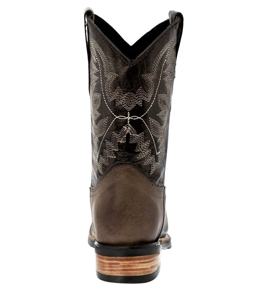 Kids Toddler Western Cowboy Boots Pull On Square Toe Dark Brown - #196
