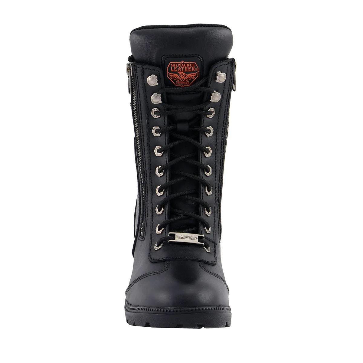Milwaukee Leather MBL9301 Women's Black Lace-Up Boots with Side Zipper Entry