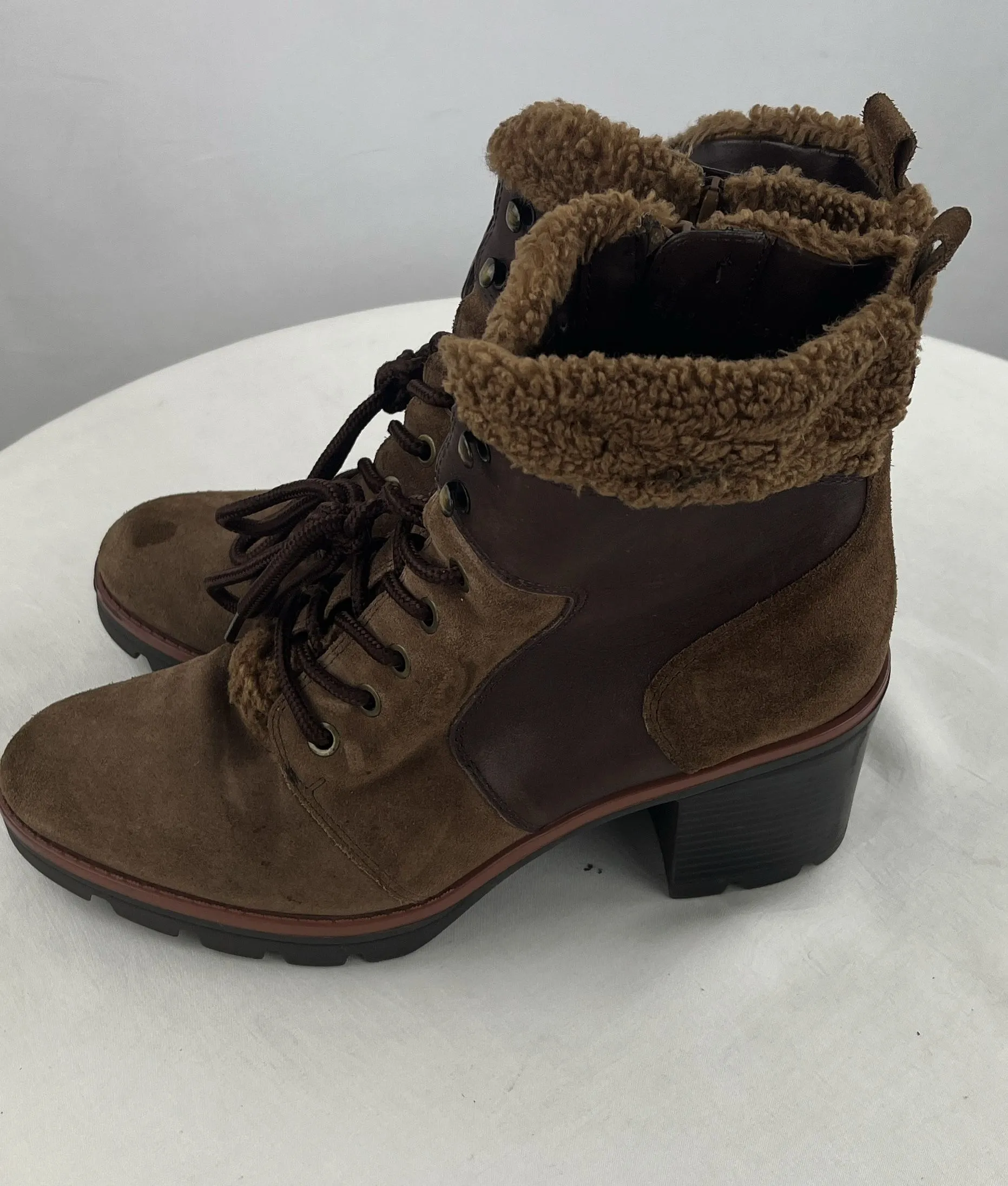 Naturalizer Women's Brown/Tan Val Suede Heeled Winter Booties Size 9M