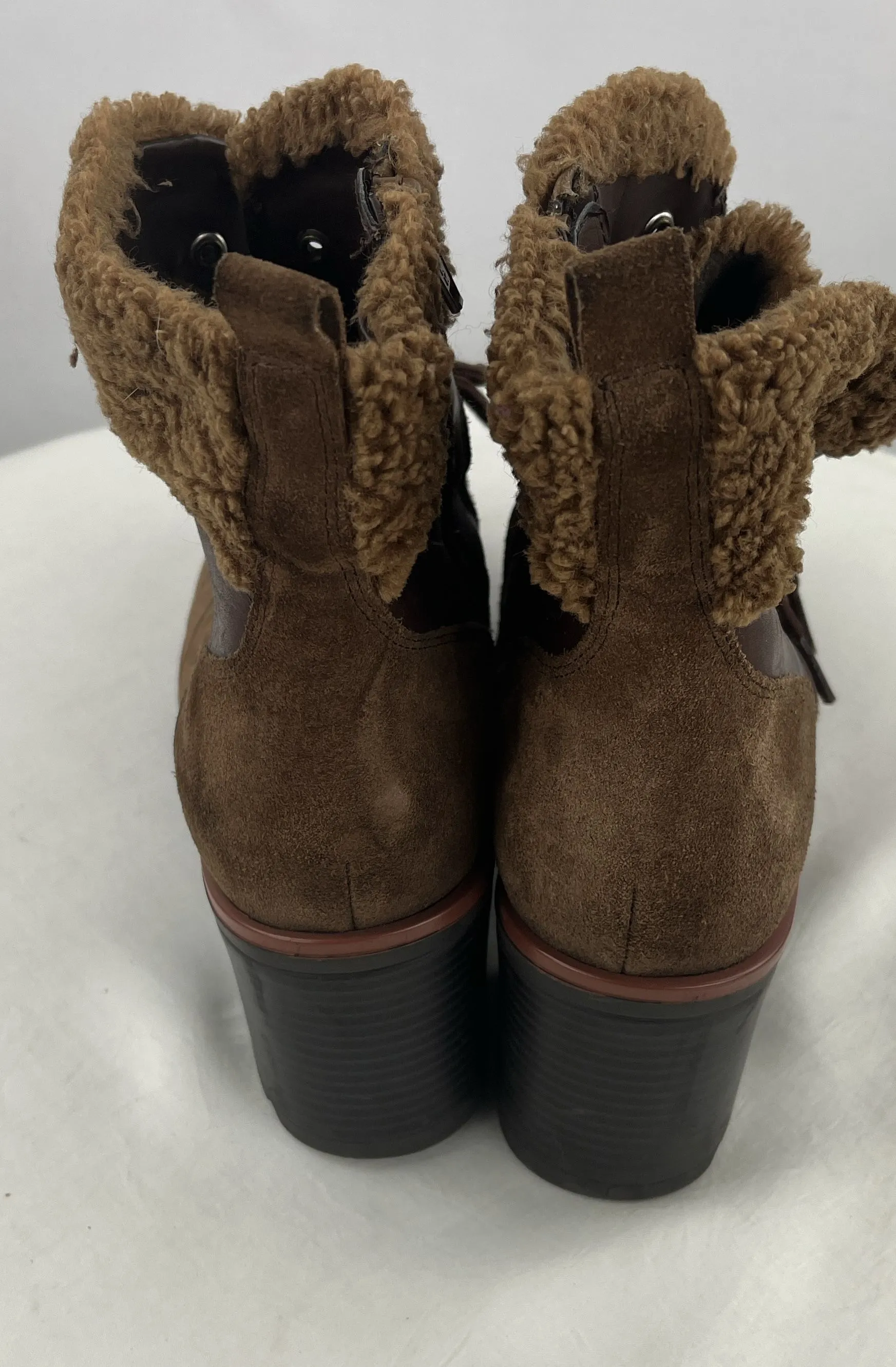 Naturalizer Women's Brown/Tan Val Suede Heeled Winter Booties Size 9M