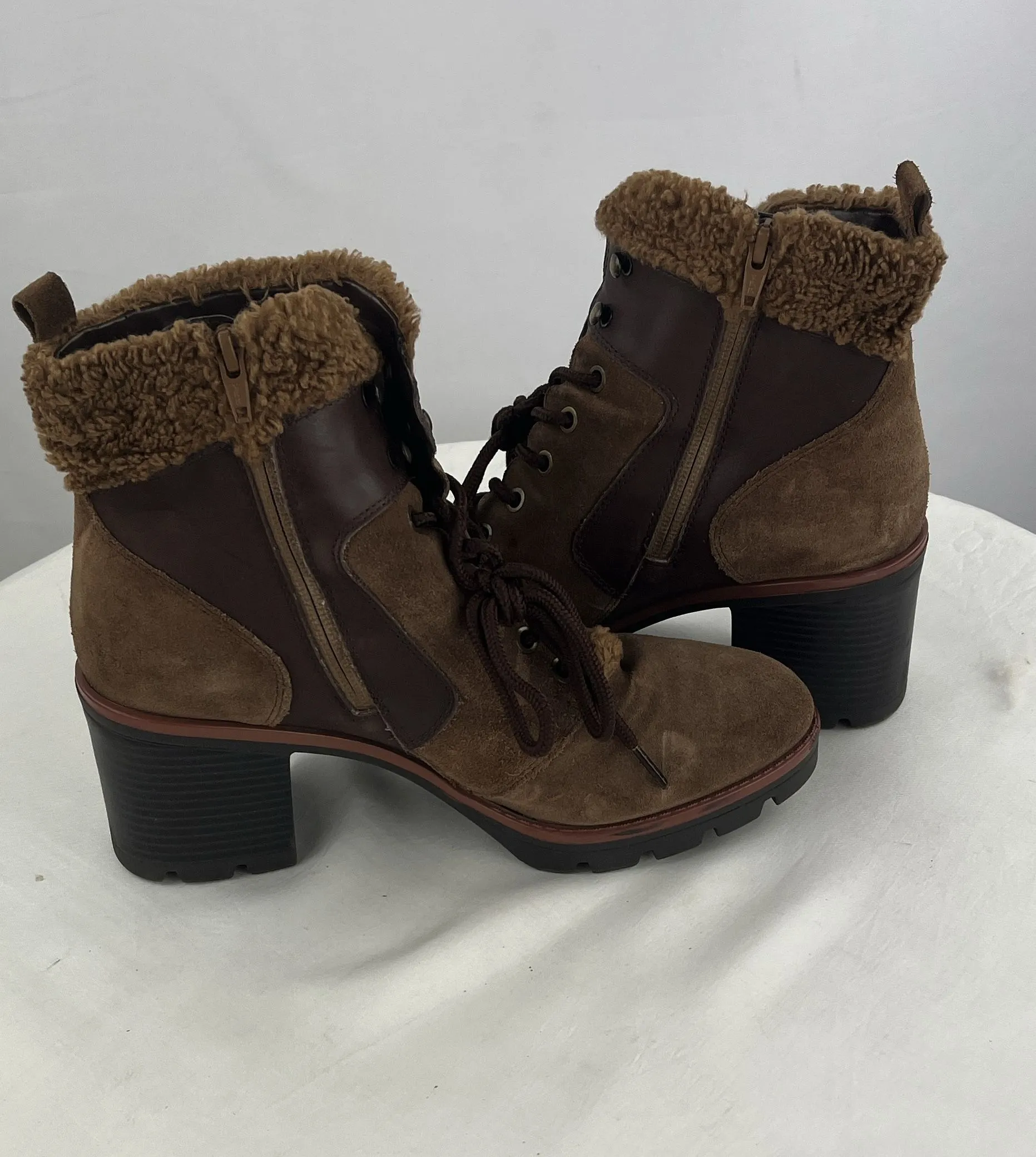 Naturalizer Women's Brown/Tan Val Suede Heeled Winter Booties Size 9M