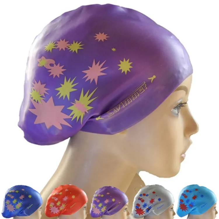 Printed Silicone Swimming Cap Waterproof Swimming Cap for Long Hair, Size:One Size(Gray)