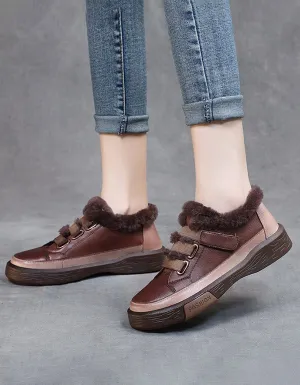 Retro Leather Fur Casual Sneaker For Women